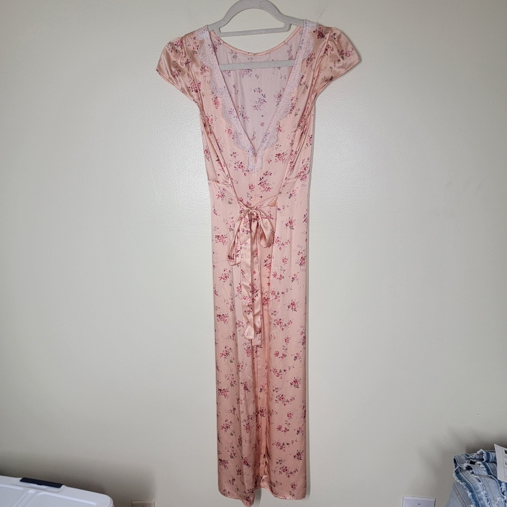Reformation 100% Silk Lucas Maxi Dress  Floral Peach Size 8 - Picture 7 of 10